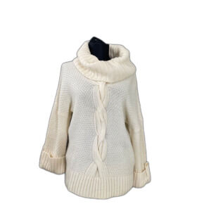 Talbots Petites Cowl Neck Sweater Wool Alpaca blend women’s small Ivory chunky